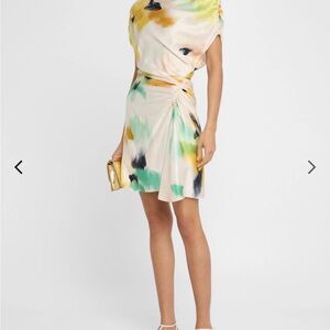 A.L.C. One Shoulder Dress in Cream and Multicolor